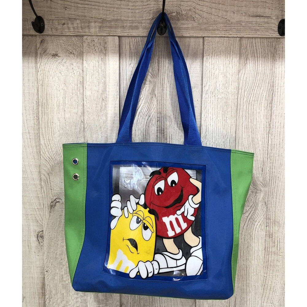 Vintage M&M’s Beach Tote Zipper Close Green Blue Travel Handbag Shoulder Mars